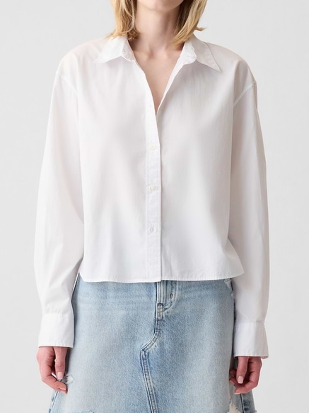GAP 100% Organic Cotton Poplin Crop Long Sleeve Shirt Women’s XL Office Casual